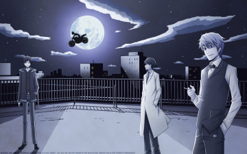 Картинка аниме durarara шинра арт город ночь крыша изая шизуо
