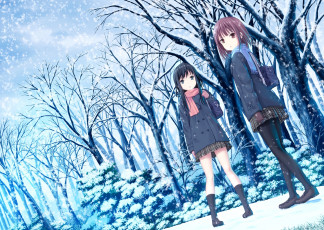 Картинка аниме зима +новый+год +рождество взгляд фон девушки