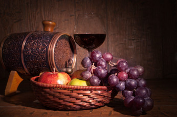 Картинка еда разное виноград яблоки вино