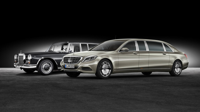 Обои картинки фото mercedes-maybach s600 pullman and mercedes-benz 600 pullman 2016, автомобили, mercedes-benz, mercedes-maybach, s600, 2016, pullman, 600