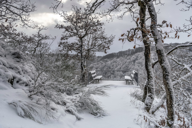 Обои картинки фото природа, зима, скамья, снег