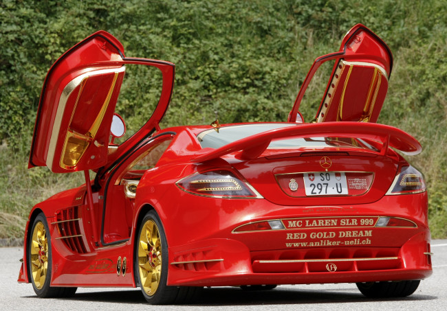 Обои картинки фото mercedes-benz slr mclaren 999 red gold dream 2011, автомобили, mercedes-benz, slr, mclaren, 999, red, gold, dream, 2011