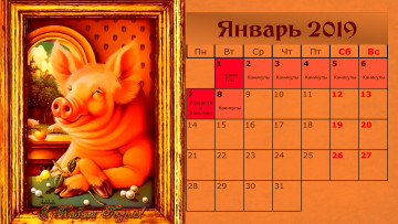 Картинка календари праздники +салюты поросенок портрет свинья