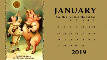 Картинка календари праздники +салюты поросенок свинья бутылка бокал человек