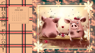 Картинка календари праздники +салюты сердце свинья бант поросенок