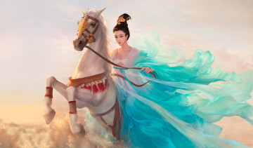 Картинка фэнтези девушки арт всадница конь девушка fanbingbing da congjun