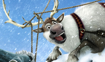 Картинка мультфильмы frozen олень снег упряжь веревки