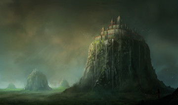 Картинка фэнтези пейзажи крепость скалы город горы
