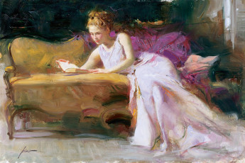 Картинка рисованные pino dangelico книга блондинка диван девушка платье