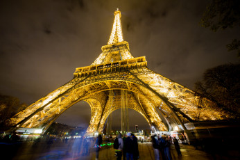 обоя города, париж , франция, ночь, площадь, башня, огни