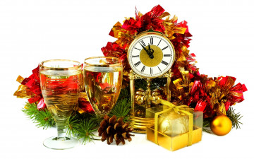 Картинка праздничные -+разное+ новый+год часы мишура шампанское шарики