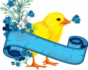 Картинка векторная+графика животные лента фон цветы цыпленок