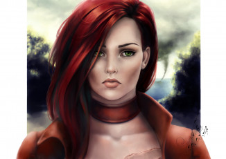Картинка рисованное люди потрет лицо взгляд зеленые глаза красные волосы девушка