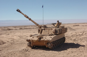 Картинка техника военная+техника пустыня установка артиллерийская самоходная m109 сау