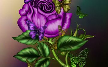 Картинка 3д+графика цветы+ flowers бабочки