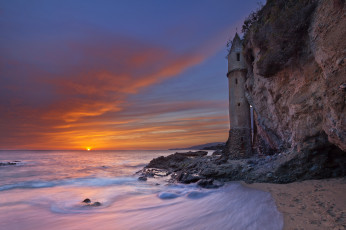 обоя la tour,  victoria beach,  laguna beach,  ca, города, - пейзажи, башня, океан, закат, замок