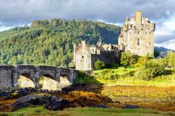 обоя города, замок эйлен-донан , шотландия, мост, каменный, замок