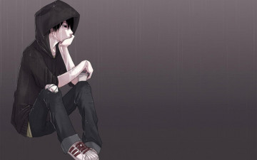 Картинка рисованное люди парень капюшон слезы дождь