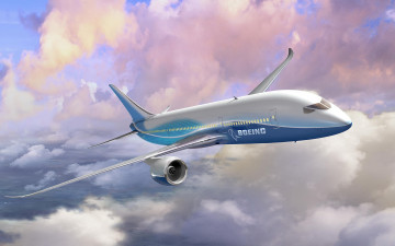 Картинка авиация 3д рисованые v-graphic боинг самолет полет облака небо