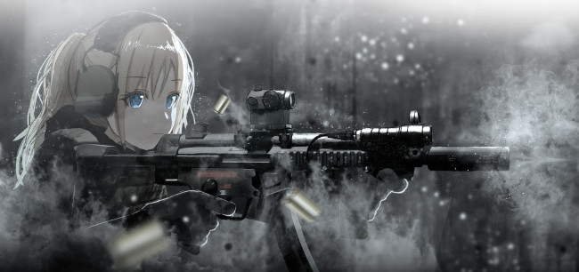 Обои картинки фото аниме, оружие,  техника,  технологии, девушка, винтовка