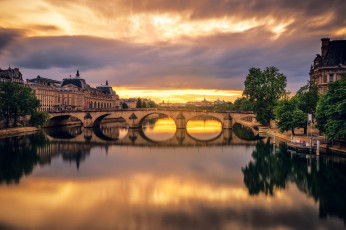 Картинка города париж+ франция река сена мост закат