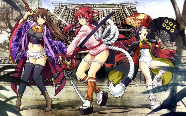 Обои картинки фото samurai, girls, аниме, сэн, токугава, дзюбэй, Ягю, юкимура, санада