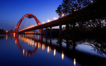 Картинка города мосты огни мост арка озеро живописный+мост москва