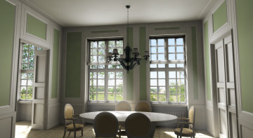 Картинка 3д+графика realism+ реализм стулья стол окно комната