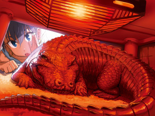 Картинка аниме idolm@ster idolmaster ganaha hibiki лампа крокодил девочка красный andou chikanori арт