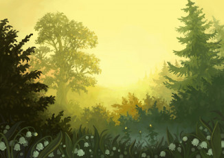 Картинка рисованное природа ландыши деревья