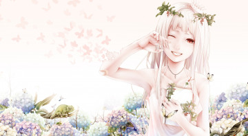 Картинка аниме unknown +другое животные цветы девушка арт хамелион bouno satoshi улыбка