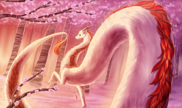 Картинка аниме животные +существа сакура хвост дракон
