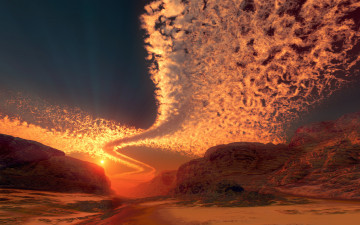 Картинка 3д+графика атмосфера настроение+ atmosphere+ +mood+ облака закат экзопланета жёлтый карлик звезда вечер bejeweled twist