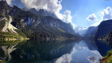 Картинка природа реки озера отражение облака австрия