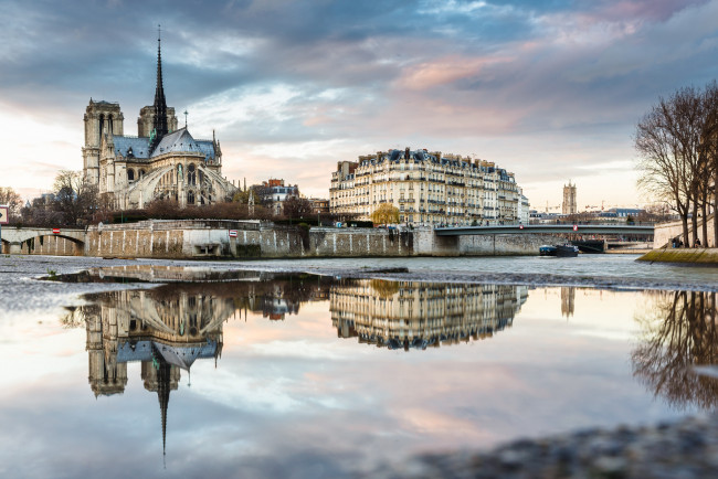 Обои картинки фото notre dame, города, париж , франция, собор, река