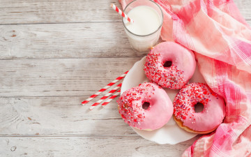 Картинка еда хлеб +выпечка пончики молоко розовый