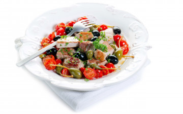 Картинка еда салаты +закуски салат каперсы мясо черри помидоры оливки маслины томаты