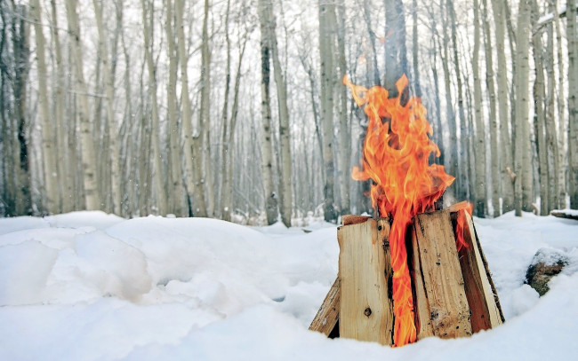 Обои картинки фото природа, огонь, снег, костер, пламя