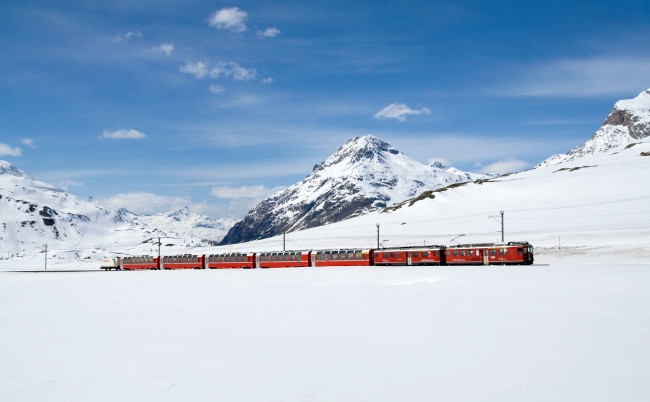 Обои картинки фото техника, электровозы, снег, поезд, зима, состав, железная, дорога