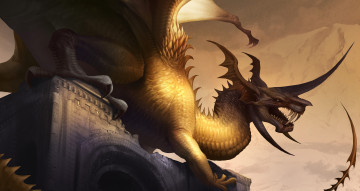 Картинка фэнтези драконы дракон фон здание