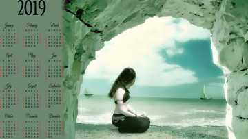 Картинка календари фэнтези лодка девушка водоем пещера