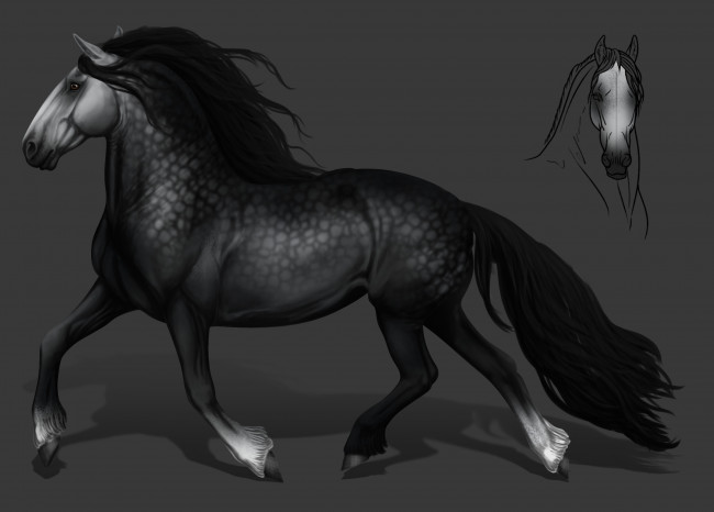 Обои картинки фото рисованное, животные,  лошади, грива, фон, конь