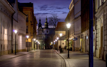 Картинка города краков+ польша фонари вечер улица