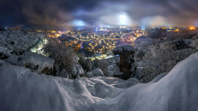 Обои картинки фото города, толедо , испания, панорама, зима, снег