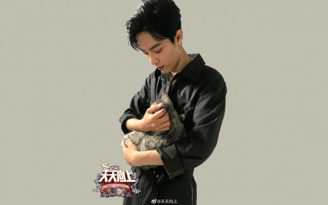 Обои картинки фото мужчины, xiao zhan, актер, комбинезон, кот