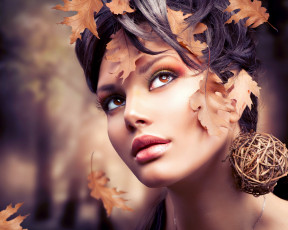 Картинка девушки -unsort+ лица +портреты фото взгляд макияж модель листья осень
