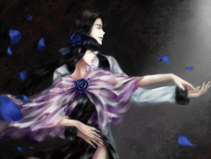 Картинка аниме naruto шаль хьюга руки девушка парень арт лепестки розы сестра улыбка танец брат неджи хината