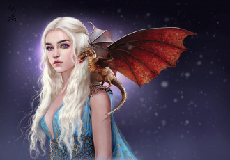 Картинка фэнтези красавицы+и+чудовища девушка дракон белые волосы игра+престолов