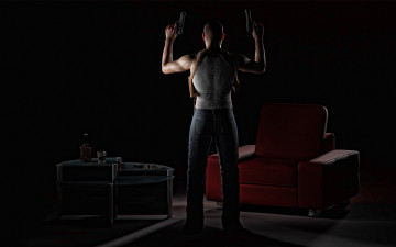 Картинка мужик 3д+графика fantasy+ фантазия человек оружие диван напиток