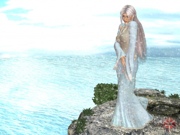 Обои картинки фото 3д графика, fantasy , фантазия, девушка, скала, море
